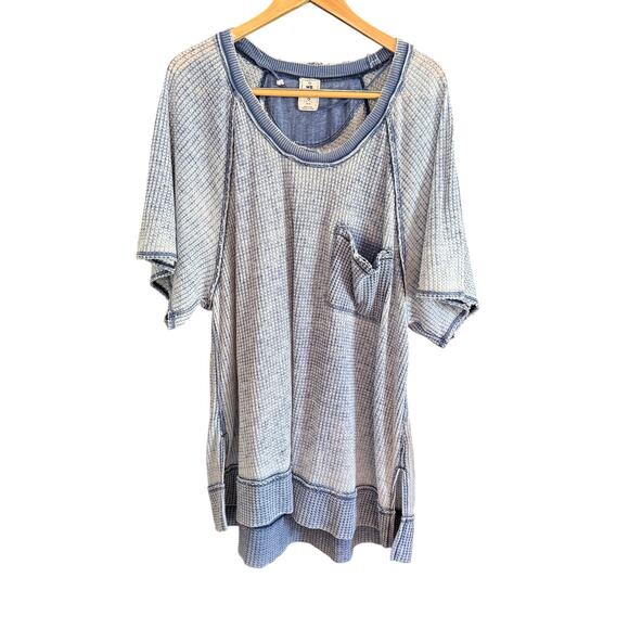 FREE PEOPLE | Blue We The Free Fairmont Waffle Oversized Pocket Tee Medium - Picture 2 of 7